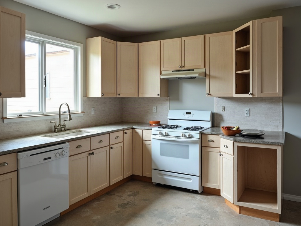 Remodeled kitchen with white cabinets and quartz counters in a Greenacres Florida home
