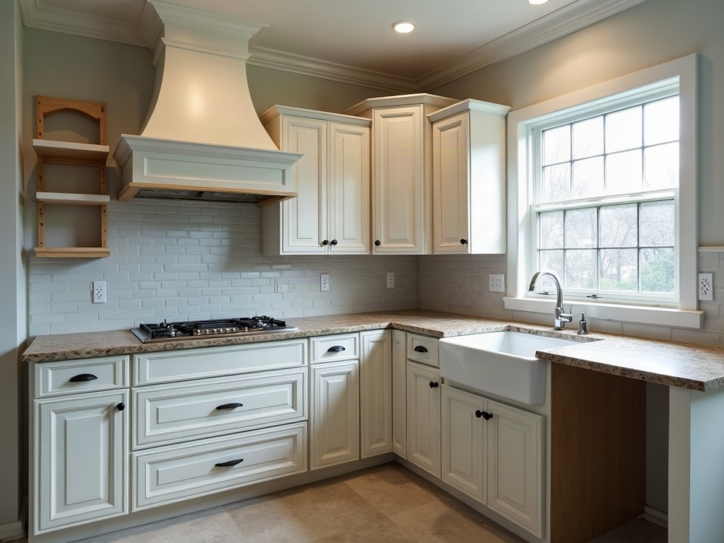 Renovated coastal kitchen with white cabinets and quartz counters in a North Palm Beach home